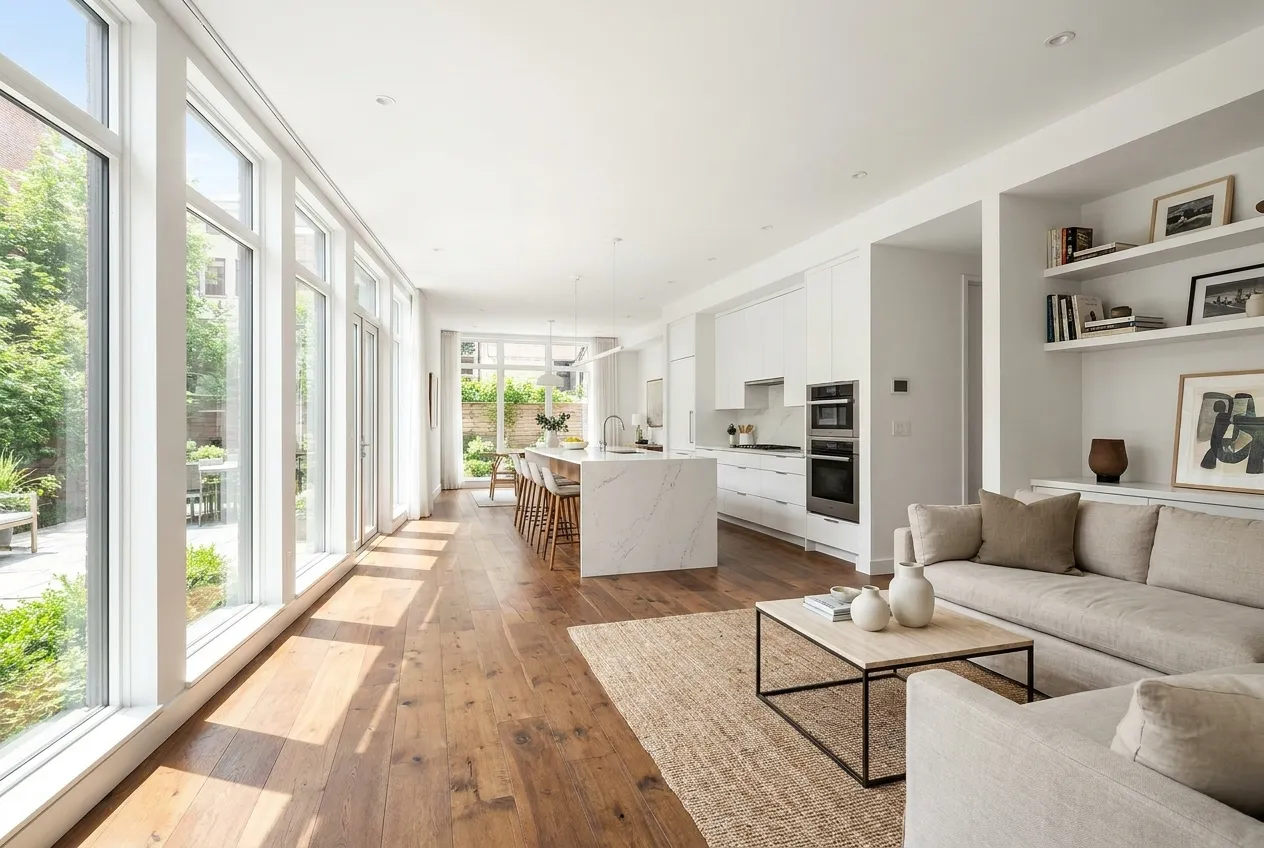 Bright, modern open-concept living room and kitchen in a Richmond Hill home